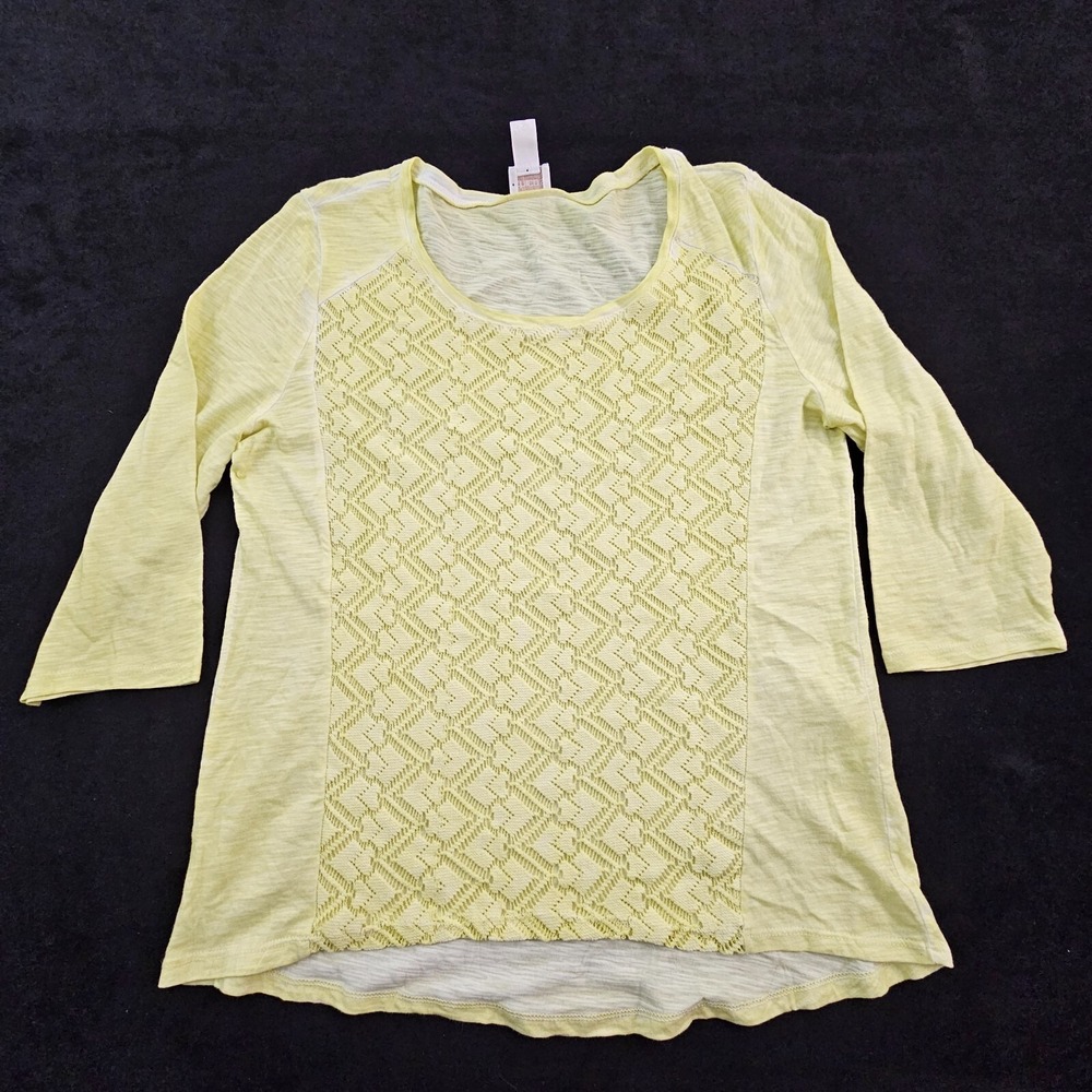 Chico's Yellow Lace Front Short Sleeve Cotton Blend T-Shirt Women's 0